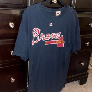 Majestic Navy and Red Braves T-Shirt